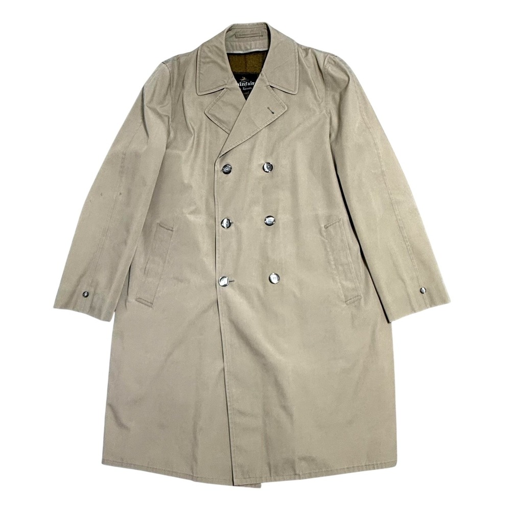Vintage Rainfair Rain Coat Mens 42 X-Long‎ Beige Wool Lined Double Breasted